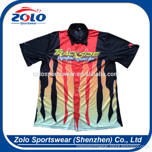 Unique Design Short Sleeve Men's Full Button Sublimation Custom Pit Crew Racing Shirts